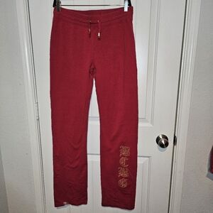 BCBGMAXAZRIA Red Rhinestone Cargo Joggers Y2K Low Rise Sweatpants Size L